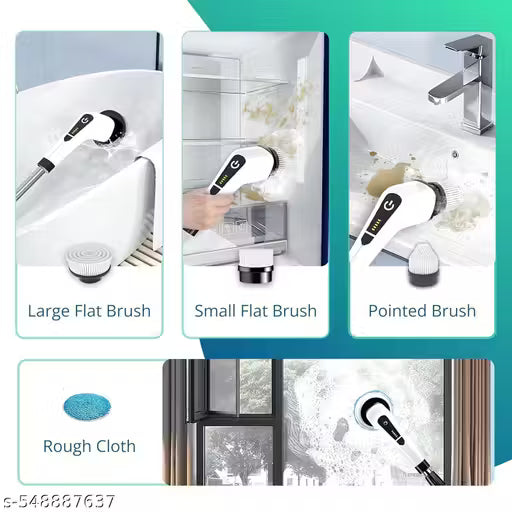 Electric Spin Scrubber | 7 Replaceable Brush Heads | Cordless Waterproof Cleaning Brush with Adjustable Handle for Bathroom, Tiles, Floor & Car