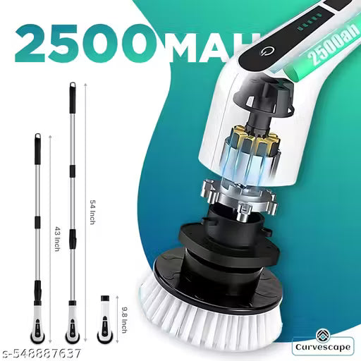 Electric Spin Scrubber | 7 Replaceable Brush Heads | Cordless Waterproof Cleaning Brush with Adjustable Handle for Bathroom, Tiles, Floor & Car