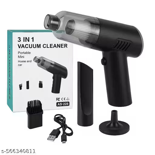 3-in-1 Portable Car Vacuum Cleaner with Blower (USB Rechargeable, Wireless, Handheld)