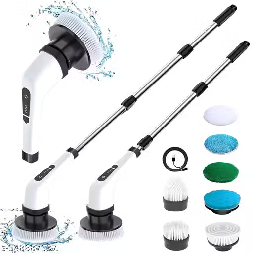 Electric Spin Scrubber | 7 Replaceable Brush Heads | Cordless Waterproof Cleaning Brush with Adjustable Handle for Bathroom, Tiles, Floor & Car
